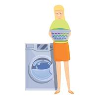 Mom wash machine icon cartoon vector. Woman housewife vector