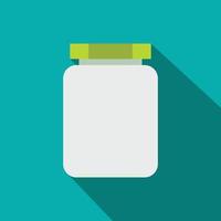 Empty glass jar with green lid flat icon vector