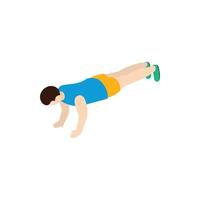 hombre ejerciendo push-ups icono, isométrico estilo 3d vector