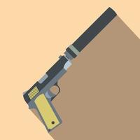 pistola con silenciador icono plano vector