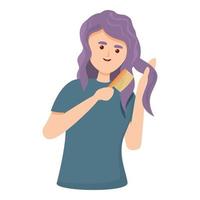 Woman combs hair icon, cartoon style vector
