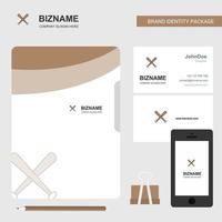 Ilustración de vector de diseño de aplicación móvil y tarjeta de visita de cubierta de archivo de logotipo de negocio de bate de béisbol