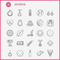 deportes iconos dibujados a mano establecidos para infografías kit uxui móvil y diseño de impresión incluyen levantamiento de pesas juegos deportivos de peso bate de béisbol deportes eps 10 vector