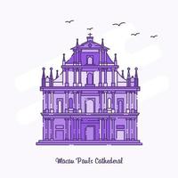 MACAU PAULS CATHEDERAL Landmark Purple Dotted Line skyline vector illustration
