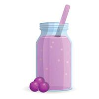 Berry smoothie bottle icon, cartoon style vector