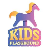 Kids playground rocking horse logo, cartoon style vector