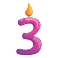 Three number candle icon, cartoon style vector