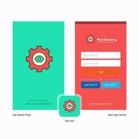 Company Gear Splash Screen and Login Page design with Logo template Mobile Online Business Template vector