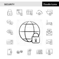 Set of 17 Security handdrawn icon set vector