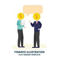 Mans planning and discussing economy in front of money. Flat design vector illustration with white background