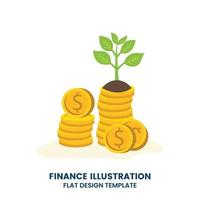 Growing saving Concept. young man putting coins in jar on money stack step growing growth saving money. vector