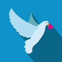 Dove with heart flat icon vector