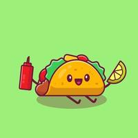 lindo taco con limón y salsa ilustración de icono de vector de dibujos animados. concepto de icono de dibujos animados de comida rápida vector premium aislado. estilo de dibujos animados plana