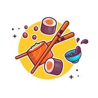 ilustración de icono de vector de dibujos animados de sushi, palillos y shoyu. concepto de icono de comida japonesa vector premium aislado. estilo de dibujos animados plana