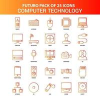 naranja futuro 25 conjunto de iconos de tecnología informática vector