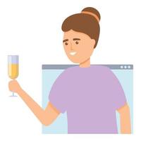 Drink online party icon, cartoon style vector