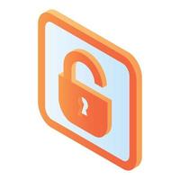 Unlock blue padlock icon, isometric style vector