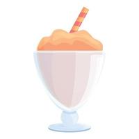 Peach ice cream icon, cartoon style vector