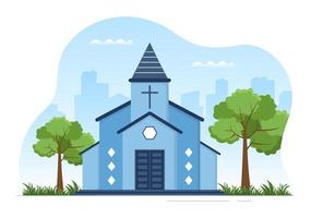 Cathedral Catholic Church Building with Architecture, Medieval and Modern Churches Interior Design in Flat Cartoon Hand Drawn Templates Illustration vector