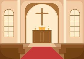 Cathedral Catholic Church Building with Architecture, Medieval and Modern Churches Interior Design in Flat Cartoon Hand Drawn Templates Illustration vector