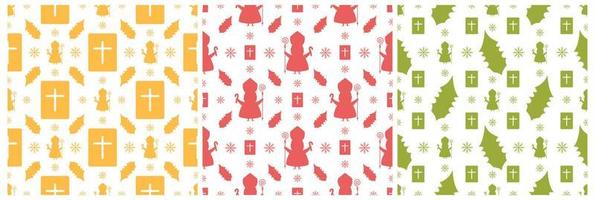 Set of Saint Nicholas Day or Sinterklaas Seamless Pattern with Gift Box and Winter Template Background Hand Drawn Cartoon Flat Illustration vector