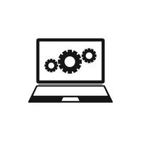 Laptop with gears icon, simple style vector