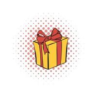 Yellow gift box with a red ribbon comics icon vector