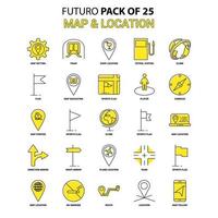 Map and Location Icon Set Yellow Futuro Latest Design icon Pack vector