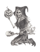arte fantasia strega cranio Halloween. mano disegno su carta. png