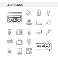 Electronics hand drawn Icon set style isolated on white background Vector