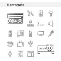 estilo de conjunto de iconos dibujados a mano de electrónica aislado en vector de fondo blanco