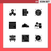 Group of 9 Solid Glyphs Signs and Symbols for landscape website smartphone web medicine Editable Vector Design Elements