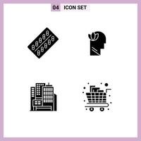 Set of 4 Modern UI Icons Symbols Signs for medicine architecture tablet relaxatio construction Editable Vector Design Elements