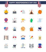 USA Happy Independence DayPictogram Set of 25 Simple Flats of sports basketball animal tent camp Editable USA Day Vector Design Elements