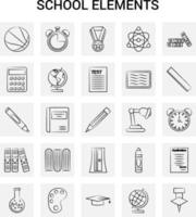 25 elementos escolares dibujados a mano conjunto de iconos fondo gris garabato vectorial vector