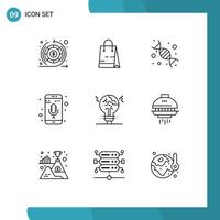 Modern Set of 9 Outlines Pictograph of concept music recorder back to school mobile mic genetic Editable Vector Design Elements