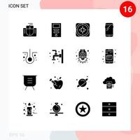 Pictogram Set of 16 Simple Solid Glyphs of samsung mobile gps smart phone travel Editable Vector Design Elements