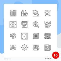 Pack of 16 Modern Outlines Signs and Symbols for Web Print Media such as zoom interface maximize makeup zoom magnifying glass Editable Vector Design Elements