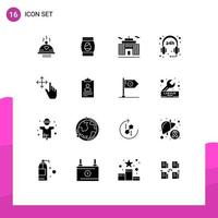 Universal Icon Symbols Group of 16 Modern Solid Glyphs of hold finger holiday survice hours Editable Vector Design Elements