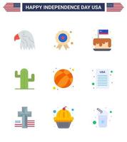 Flat Pack of 9 USA Independence Day Symbols of american plent festival usa usa Editable USA Day Vector Design Elements