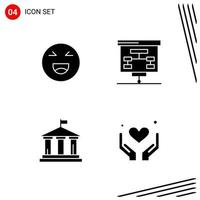 Collection of 4 Vector Icons in solid style Pixle Perfect Glyph Symbols for Web and Mobile Solid Icon Signs on White Background 4 Icons Creative Black Icon vector background