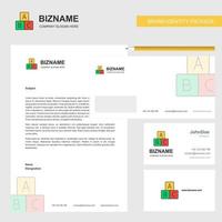 bloques de alfabetos sobre de membrete comercial y plantilla de vector de diseño de tarjeta de visita