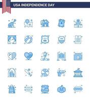 Set of 25 Vector Blues on 4th July USA Independence Day such as station building location pin wedding invitation Editable USA Day Vector Design Elements