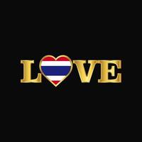 vector de diseño de bandera de tailandia de tipografía de amor dorado
