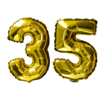35 balões de hélio número dourado png