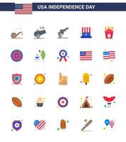 Modern Set of 25 Flats and symbols on USA Independence Day such as food frise hand usa cap Editable USA Day Vector Design Elements