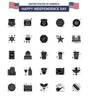 25 Solid Glyph Signs for USA Independence Day military american sheild video movis Editable USA Day Vector Design Elements