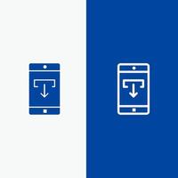 Application Data Download Mobile Mobile Application Line and Glyph Solid icon Blue banner Line and Glyph Solid icon Blue banner vector