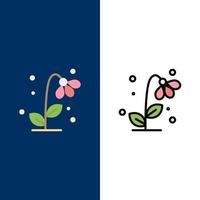 flora floral flor naturaleza primavera iconos planos y llenos de línea conjunto de iconos vector fondo azul