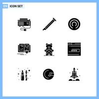 Group of 9 Solid Glyphs Signs and Symbols for hearts knowledge music education cloak Editable Vector Design Elements